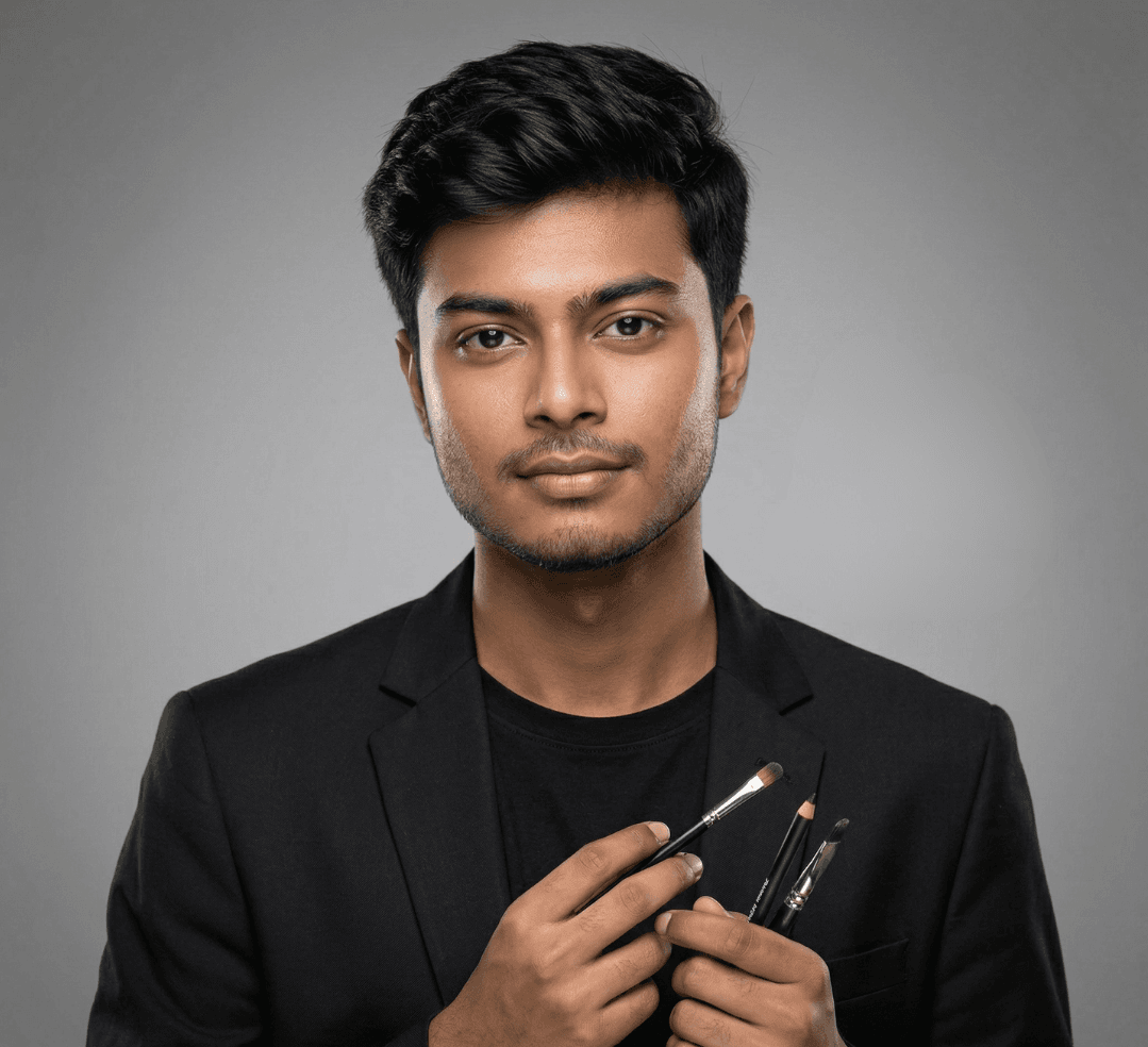 Portrait of Ramashankar, bridal makeup artist serving New Delhi and Delhi NCR weddings